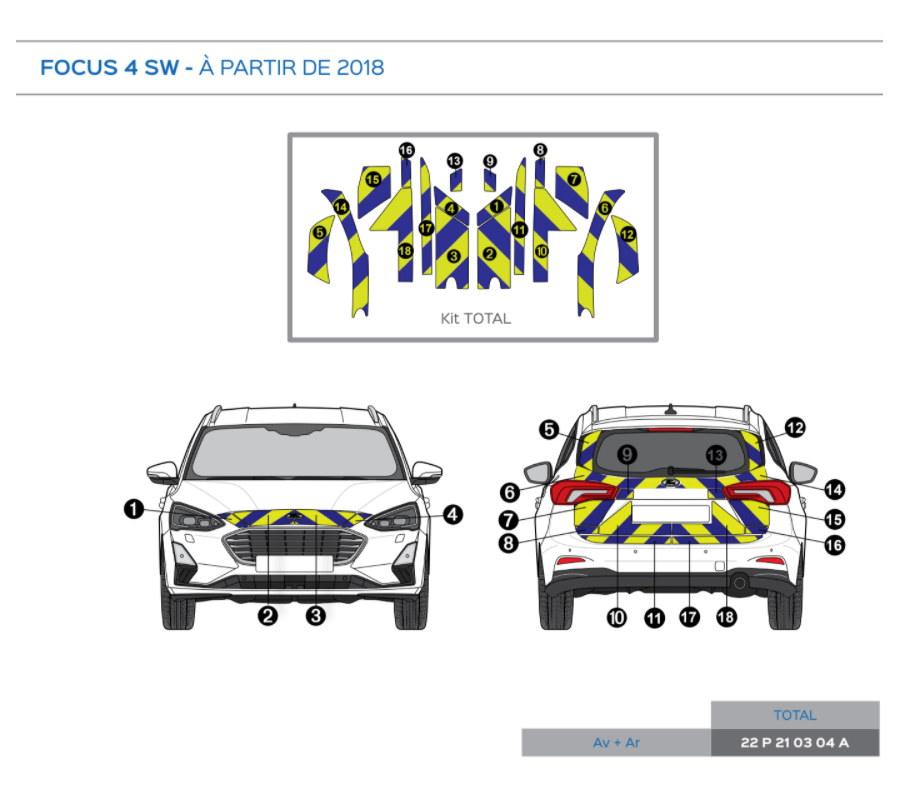 Ford Focus 4 SW à partir de 2018 - Jaune & Bleu - Avant + Arrière