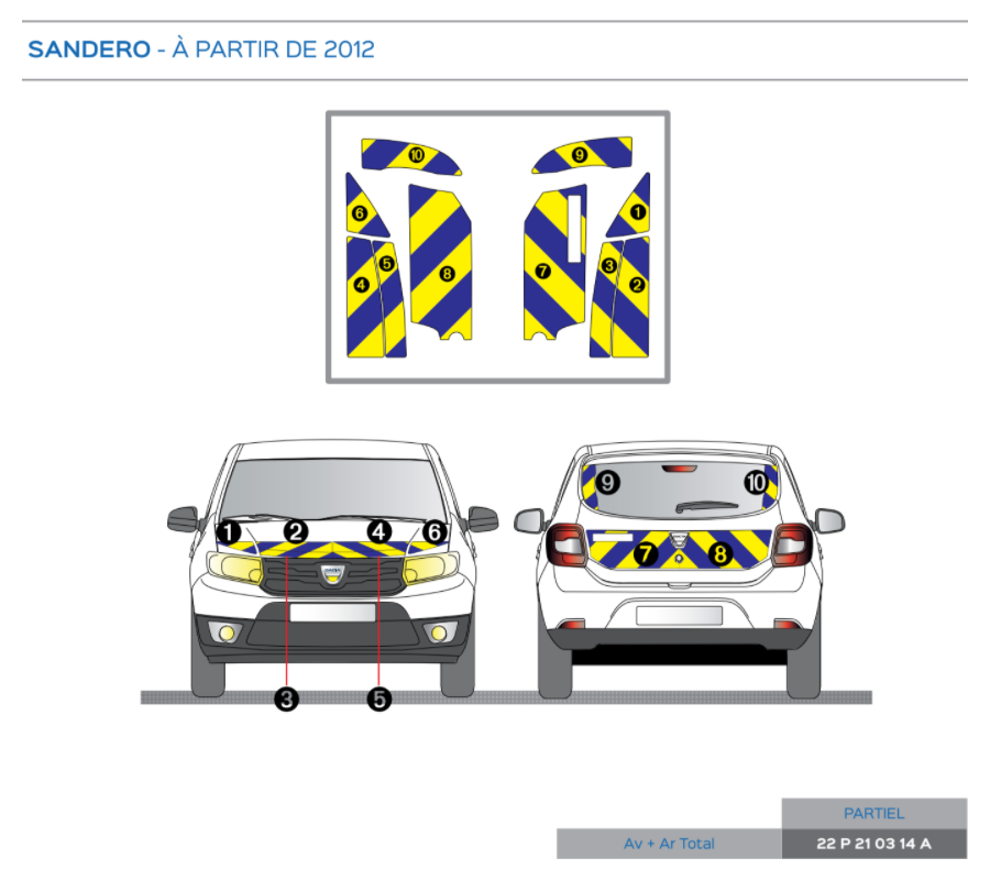 Dacia Sandero à partir de 2012 - Jaune & Bleu - Avant + Arrière