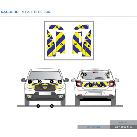 Dacia Sandero à partir de 2012 - Jaune & Bleu - Avant + Arrière