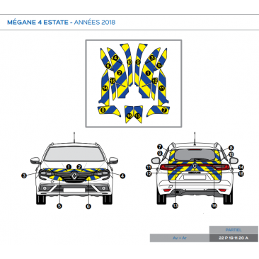 Renault Mégane 4 estate à partir de 2018 - Jaune & Bleu - Avant + Arrière