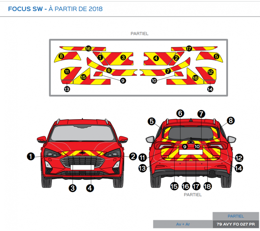 Ford Focus SW à partir de 2018 - Rouge & Jaune - Avant + Arrière
