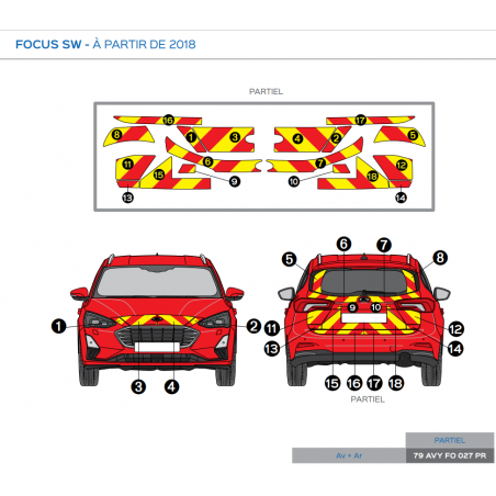 Ford Focus SW à partir de 2018 - Rouge & Jaune - Avant + Arrière