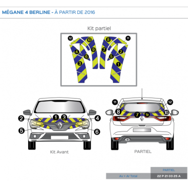 Renault Mégane 4 berline à partir de 2016 - Jaune & Bleu - Avant + Arrière