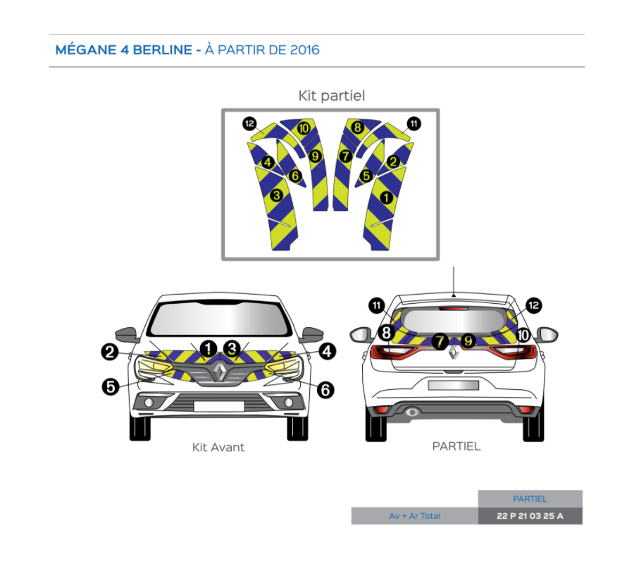 Renault Mégane 4 berline à partir de 2016 - Jaune & Bleu - Avant + Arrière