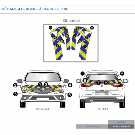 Renault Mégane 4 berline à partir de 2016 - Jaune & Bleu - Avant + Arrière