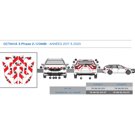 Skoda Octavia Combi 3 phase 2 de 2017 à 2020 - Rouge & Blanc - Avant + Arrière - Classe B