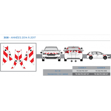 Peugeot 308 de 2014 à 2017 - Rouge & Blanc - Avant + Arrière - Classe B