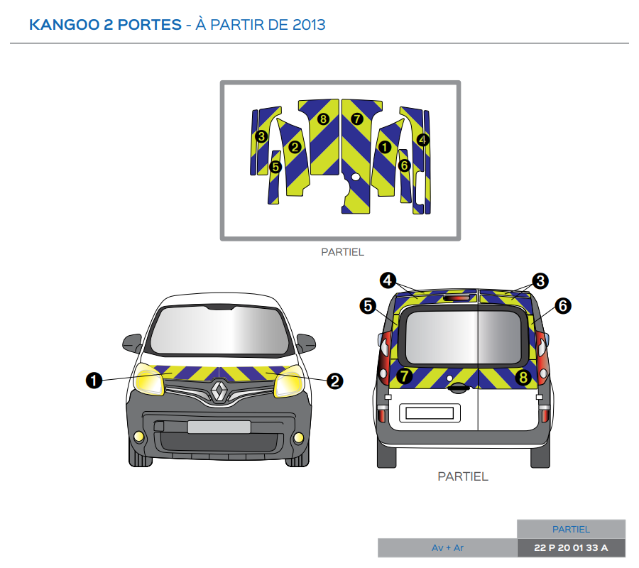 Renault Kangoo 2 portes à partir de 2013 - Jaune & Bleu - Avant + Arrière
