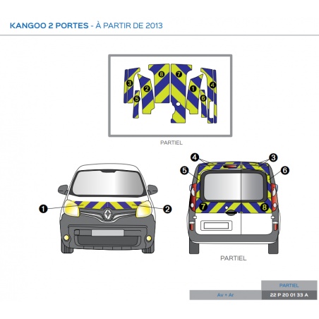 Renault Kangoo 2 portes à partir de 2013 - Jaune & Bleu - Avant + Arrière