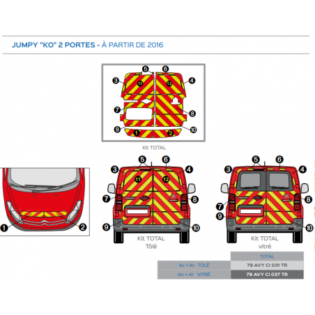 JUMPY K0 2016 - 2 portes arrières - Classe B - Avant plus arrière - Rouge et Jaune