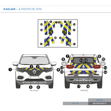 Renault Kadjar à partir de 2019 - Jaune & Bleu - Avant + Arrière