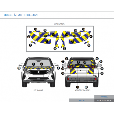 Peugeot 3008 à partir de 2021 - Jaune & Bleu - Avant + Arrière