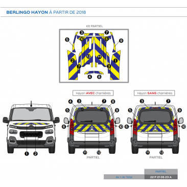 Citroën Berlingo Hayon (avec ou sans charnières) à partir de 2018 - Jaune & Bleu - Avant + Arrière