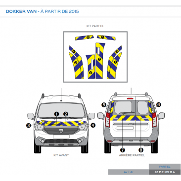Dacia Dokker 2 portes à partir de 2015 - Jaune & Bleu - Avant + Arrière